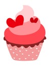 Pink Icing Cupcake with Red Heart Toppers on Dotted Wrapper Royalty Free Stock Photo